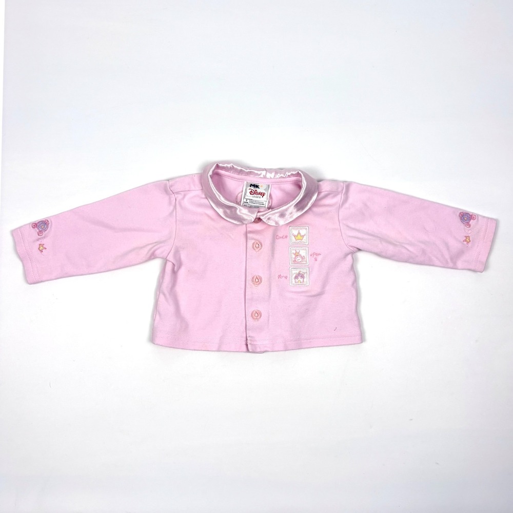 VTG Disney Store Little Princess Button Up Cotton Jacket Baby Sz 3M Pink Embroid